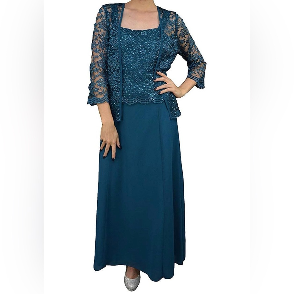 Elegant Teal Lace Dress with Jacket